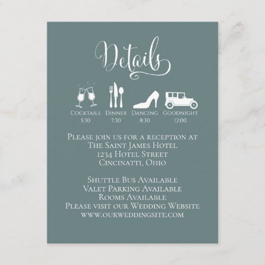 De Details van het huwelijk met het Groene Tussenv Informatiekaartje (Voorkant)