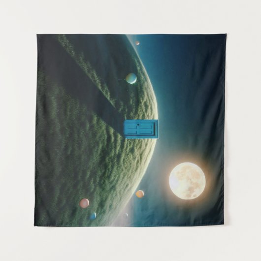 De deur onder de maan - surrealistische droomkunst wandkleed (Voorkant (horizontaal))