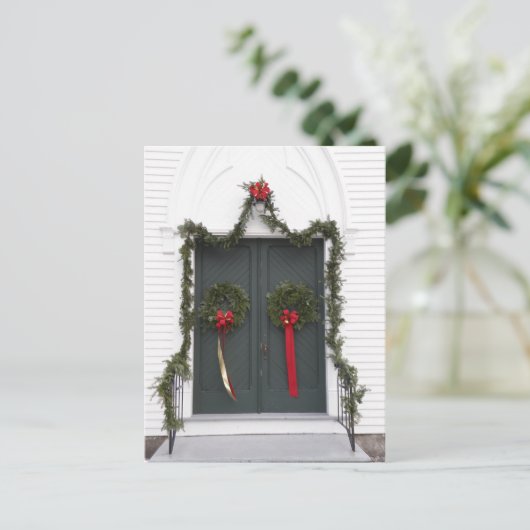 De Deur van de kerk bij Kerstmis Feestdagenkaart (Staand voorkant)