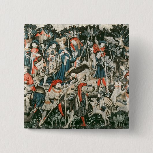 De Devonshire Hunting Tapestries Vierkante Button 5,1 Cm (Voorkant)