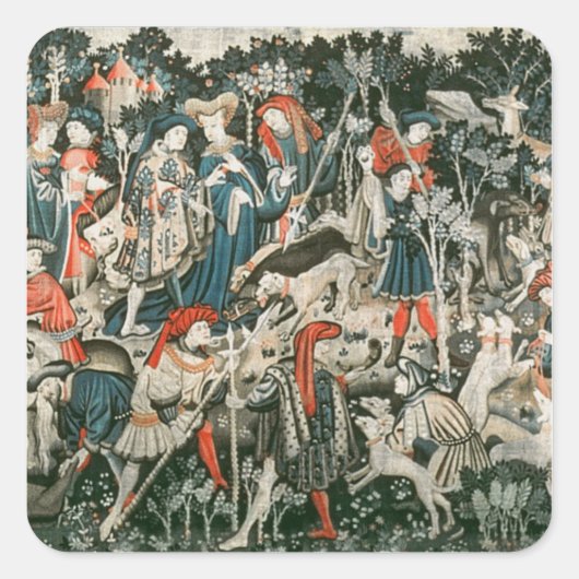 De Devonshire Hunting Tapestries Vierkante Sticker (Voorkant)