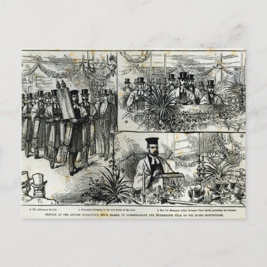 De dienst bij de Joodse Synagoge Briefkaart (Voorkant)