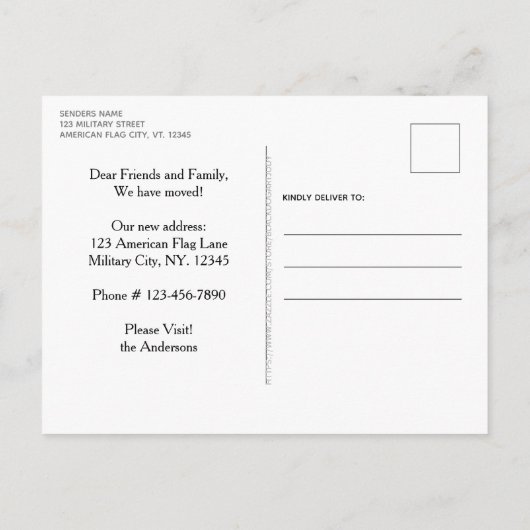 De dienst roept de Militaire Beweging van de Move Aankondigingskaart (Achterkant)