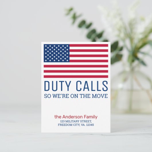 De dienst roept de Militaire Beweging van PCS Bewe Aankondigingskaart (Staand voorkant)