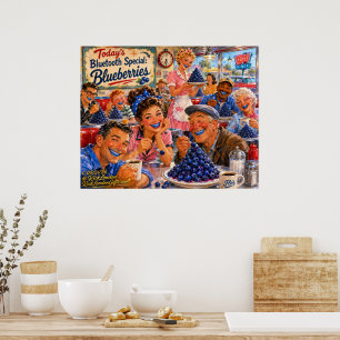De Diner Bluetooth Bosbessen Retro Cartoon Poster