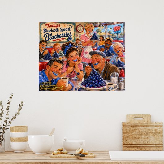 De Diner Bluetooth Bosbessen Retro Cartoon Poster (Keuken)
