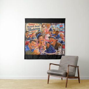 De Diner Bluetooth Bosbessen Retro Cartoon Wandkleed