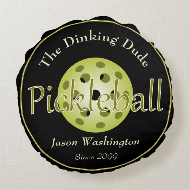 De Dinking Dude Guy / Duo Pickleball Bal Rond Kussen (Achterkant)