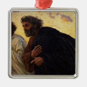 De disciples Peter en John Running Metalen Ornament