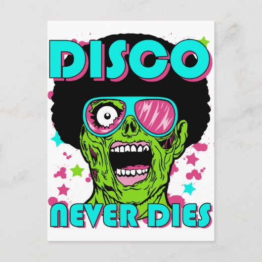 De disco sterft nooit briefkaart (Voorkant)