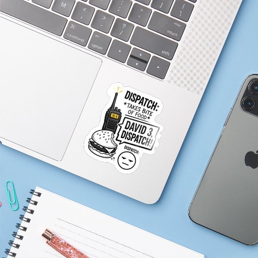 De dispatch neemt een hap….. sticker (Laptop met iPhone)