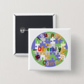 De Diversiteit van de steun in Mijn Communautaire Vierkante Button 5,1 Cm (Voorkant /achterkant)