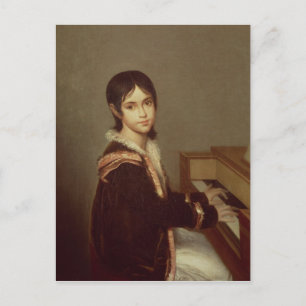De dochter van de kunstenaar bij de Piano Briefkaart