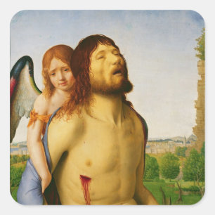 De dode Christus ondersteund door een engel, c.147 Vierkante Sticker