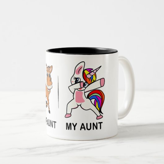 De Dog Mam Tunt voor tante. Tweekleurige Koffiemok (Voorkant rechts)