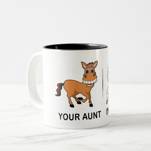 De Dog Mam Tunt voor tante. Tweekleurige Koffiemok (Voorkant links)