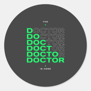 De Dokter Is Hier Neon Tekst Design Ronde Sticker