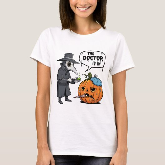 "De Dokter Is In" Pestdokter T-shirt (Voorkant)