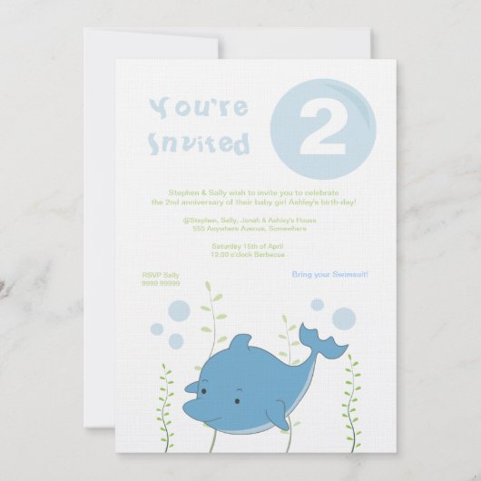 De dolfijn onder het Baby van de Verjaardag van Kaart (Achterkant)