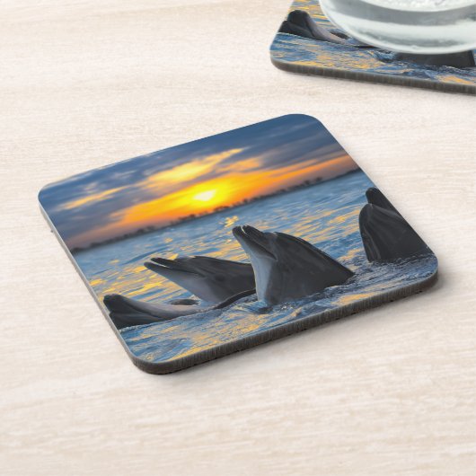 De dolfijnen zonder fles in zonlicht bier onderzetter (Linkerzijde)