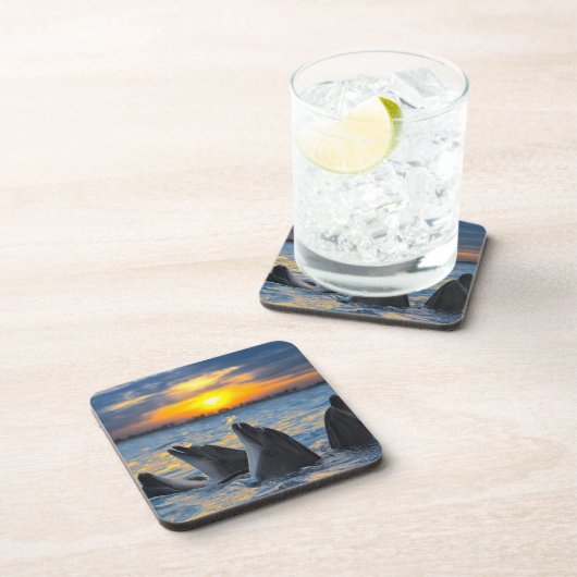 De dolfijnen zonder fles in zonlicht bier onderzetter (Rechterzijde)
