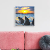 De dolfijnen zonder fles in zonlicht canvas afdruk (Insitu (Woonkamer))