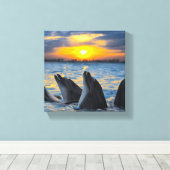 De dolfijnen zonder fles in zonlicht canvas afdruk (Insitu (Houten vloer))