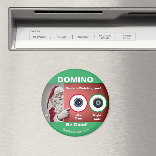 De DOMINO Santa kijkt naar je. Dag en nacht Magneet (Insitu (Vaatwasser))