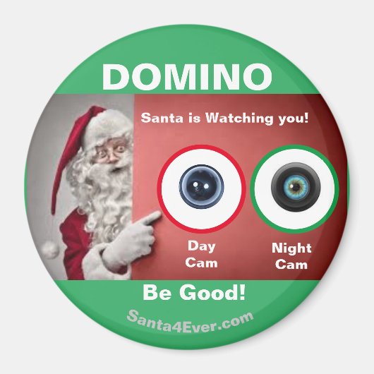 De DOMINO Santa kijkt naar je. Dag en nacht Magneet (Voorkant)