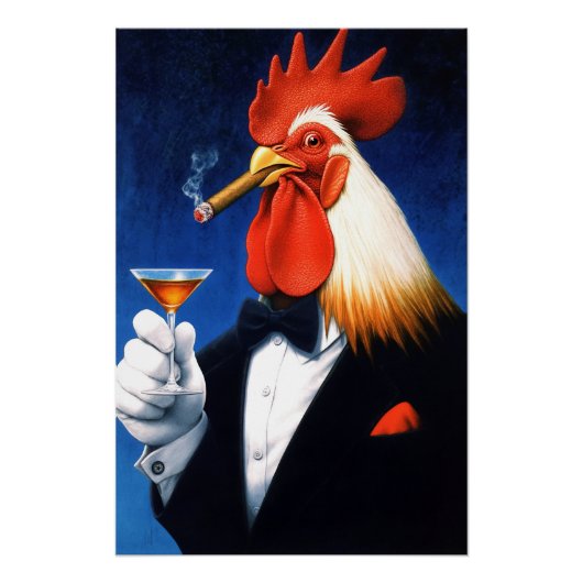 De Don van de Dageraad | Dapper Rooster Rokende Si Perfect Poster (Voorkant)