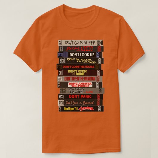 De Dont Films Horror VHS Stack T-shirt (Design voorkant)