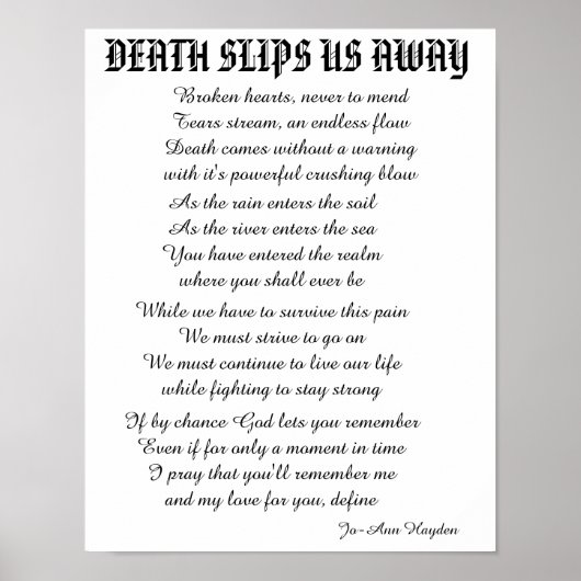 DE DOOD GLIPT ONS WEG GEDICHT POSTER (Voorkant)