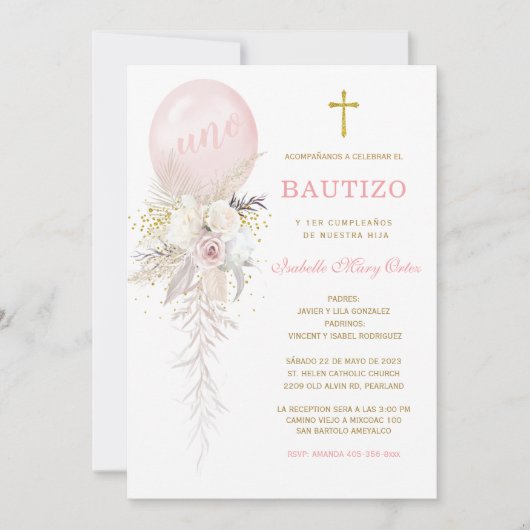 De Doop en de Eerste Verjaardag uitnodiging van on (Voorkant)