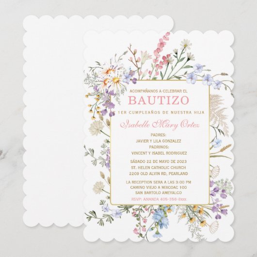 De Doop en de Eerste Verjaardag uitnodiging van on (Voorkant / Achterkant)