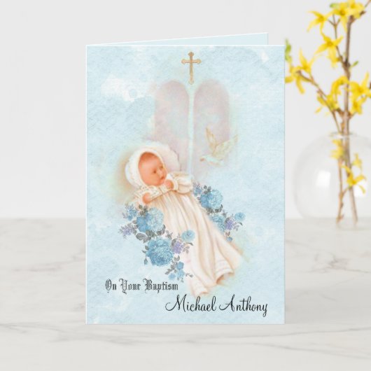 De doop Jongen die van het Baby DwarsDuif dopen Kaart (Gele Bloem)