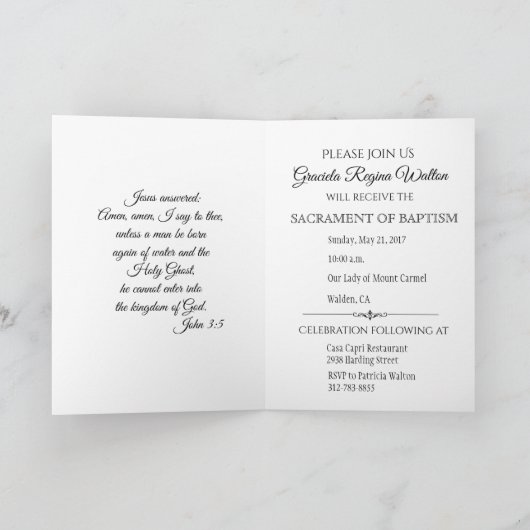 De doop Kaart van de Uitnodiging van de Bloemen (Binnen)