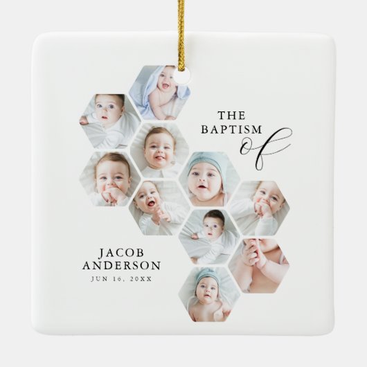 De doop moderne 10 foto collage keramisch ornament (Achterkant)