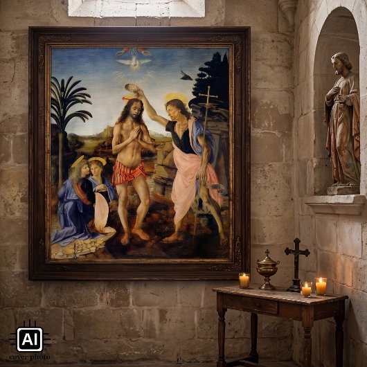 De doop van Christus door Verrocchio, Leonardo da Poster