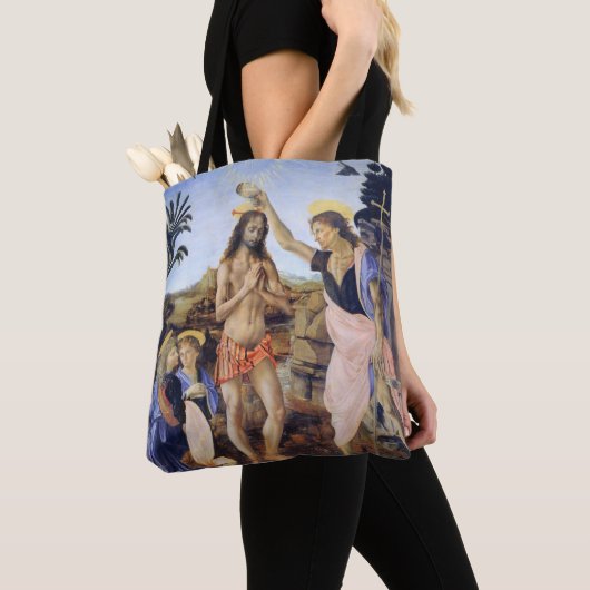 De doop van Christus door Verrocchio, Leonardo da Tote Bag (Dichtbij)