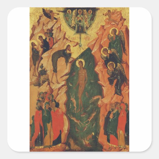 De doop van Jezus Christus Byzantijnse icoon Vierkante Sticker (Voorkant)