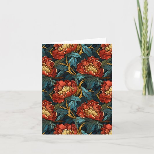De door  William Morris geïnspireerde Red Peony Fl Kaart (Voorkant)