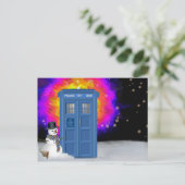 de doos van de de winterpolitie met sneeuwman briefkaart (Staand voorkant)