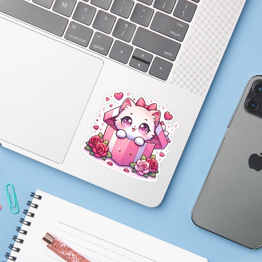 De doos van Joy Kitten Sticker (Laptop met iPhone)
