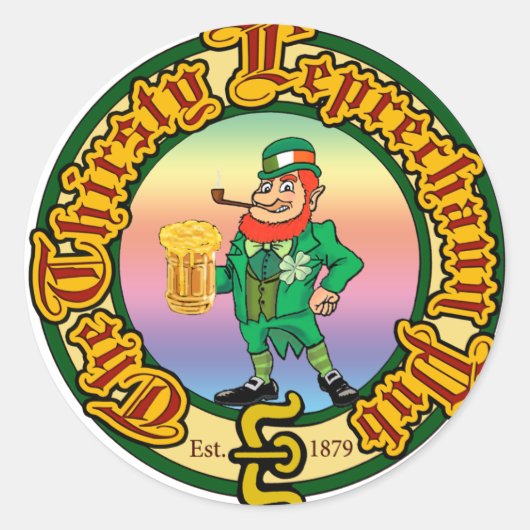 De Dorsty Leprechaun Pub Ronde Sticker (Voorkant)