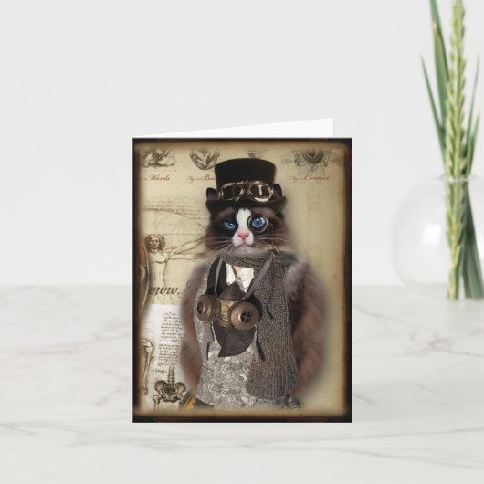 De Douane Notecard van de Kat van Steampunk Kaart (Voorkant)