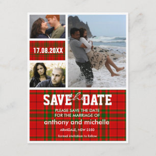 De douane tartan de bruiloft van het fotoblok bewa save the date