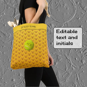 De douanetekst van de tennis geëtiketteerd oranje tote bag