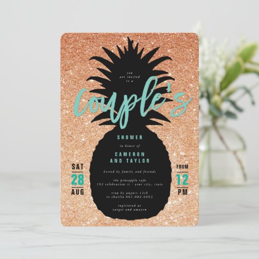 De douche van de Pineappelparen van koper nodigt u Kaart (Staand voorkant)