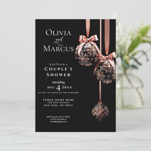 DE DOUCHE VAN HET PAAR | Winter roze en Onyx Baubl Kaart (Staand voorkant)