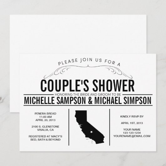 De doucheuitnodiging van de paar kaart (Voorkant / Achterkant)